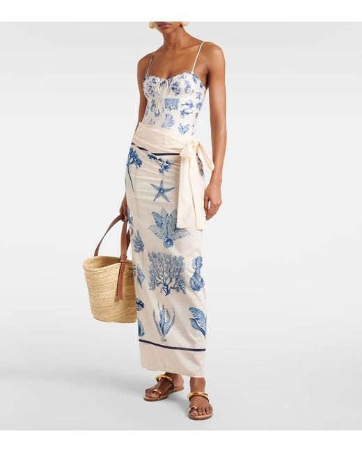Agua Bendita Blue Lavanda Cotton And Silk Beach Cover-Up