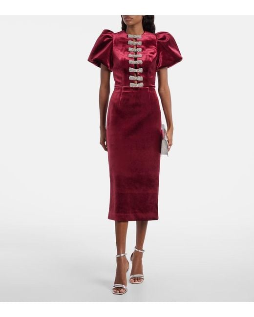 Rebecca Vallance Red Edwiena Embellished Velvet Midi Dress