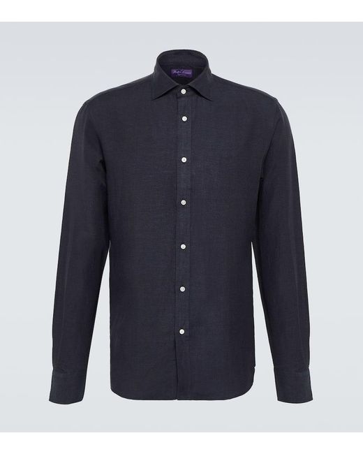 Ralph Lauren Purple Label Blue Aston Silk And Linen Shirt for men