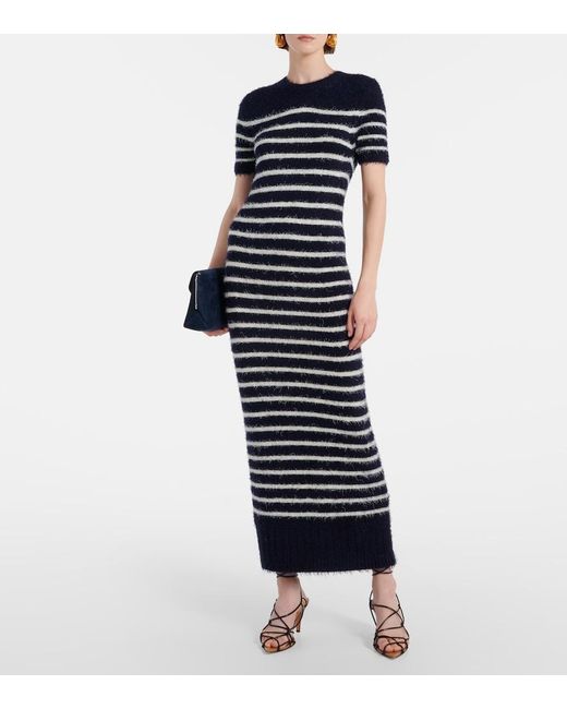 Khaite Blue Helen Striped Silk And Cashmere Midi Dress