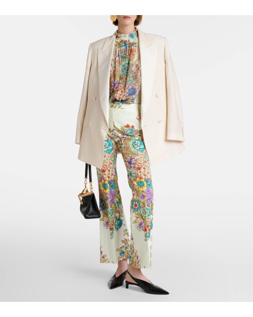 Etro Green Floral Cotton-blend Flared Pants