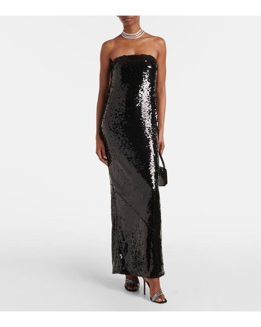 ROTATE BIRGER CHRISTENSEN Black Sequined Strapless Maxi Dress