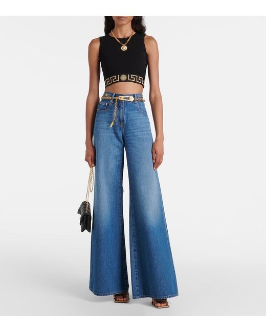 Crop Top Greca Border Versace de color Black