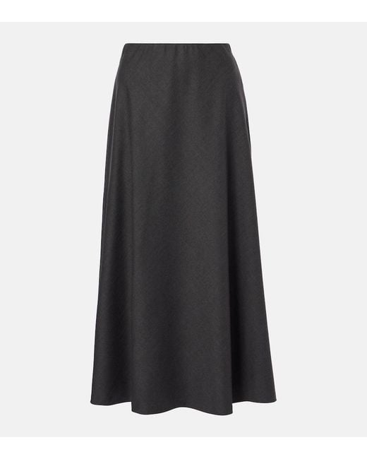 Brunello Cucinelli Black Wool-Blend Midi Skirt