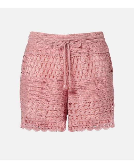 Zimmermann Pink Wanderlust Crochet Shorts