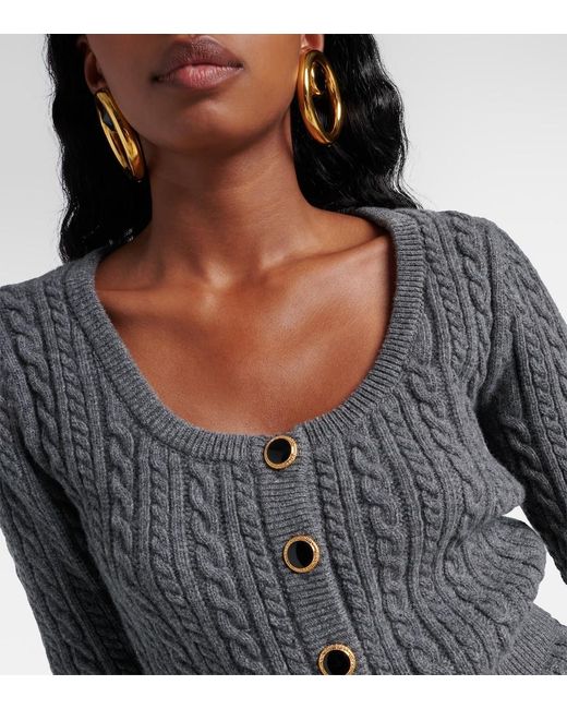 Alessandra Rich Gray Cable-Knit Wool Cardigan