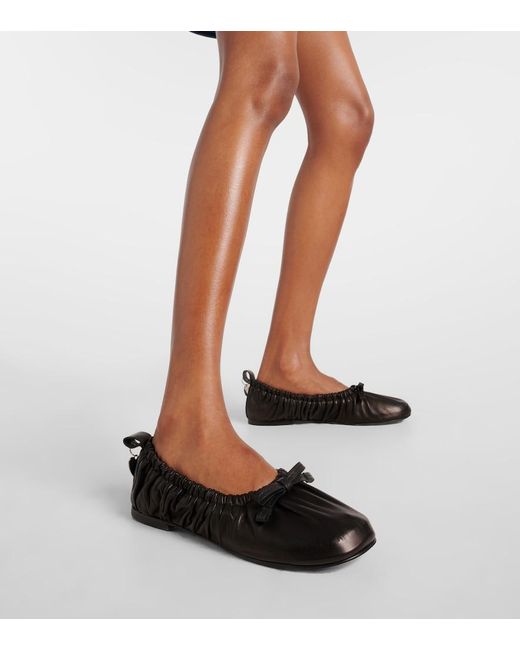 Acne Black Bow-Detail Leather Ballet Flats