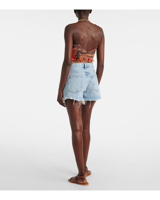 FRAME Blue The Hang Mid-Rise Denim Shorts