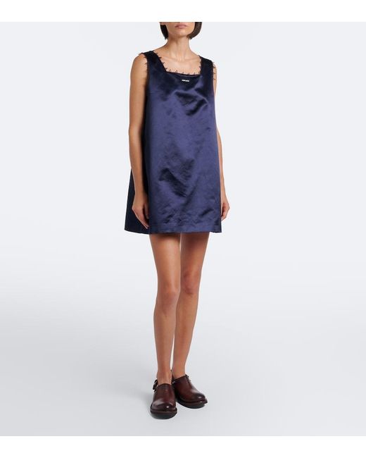 Miu Miu Blue Embroidered Cotton-Blend Satin Minidress