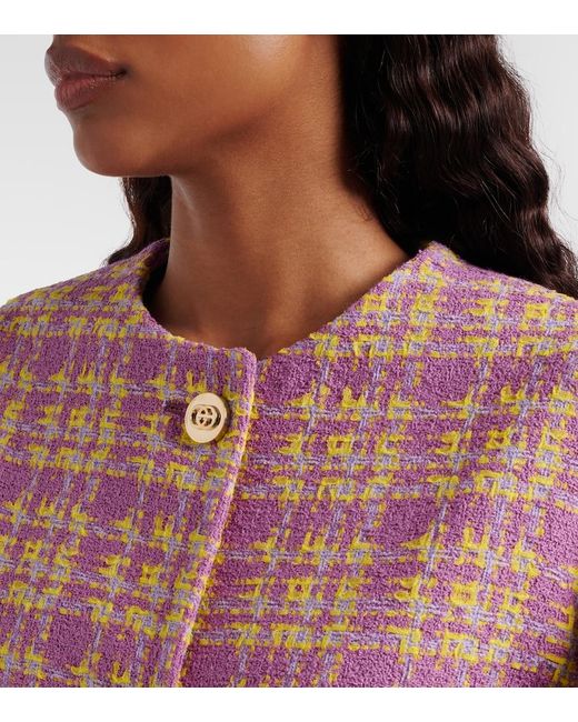 Gucci Pink Checked Cotton-Blend Tweed Jacket