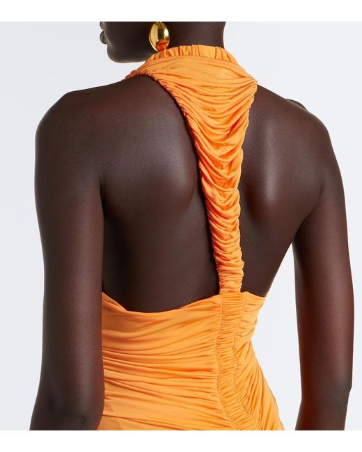 Christopher Esber Orange Orion Ruched Halterneck Gown
