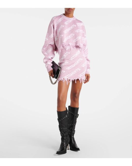 Vetements Pink Monogram Wool-blend Miniskirt