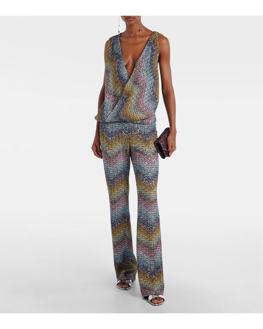 Missoni Blue Sequined Lame Flared Pants