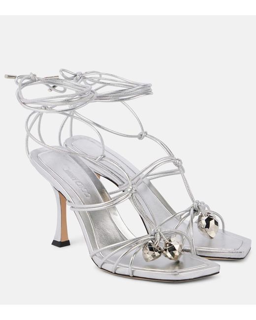 Sandalias Jemma 90 de piel metalizada Jimmy Choo de color White