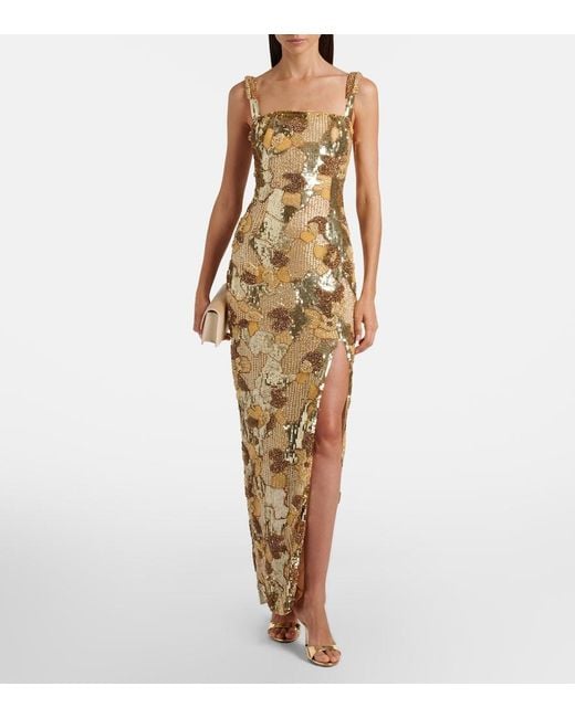 Rachel Gilbert Metallic Elyse Beaded Gown