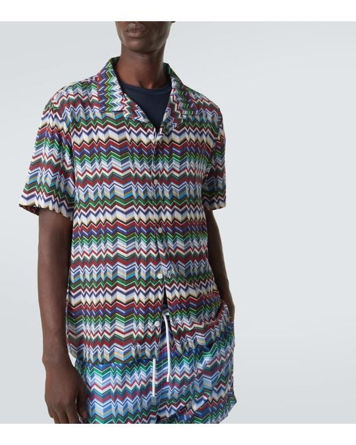 Missoni Blue Zigzag Bowling Shirt for men