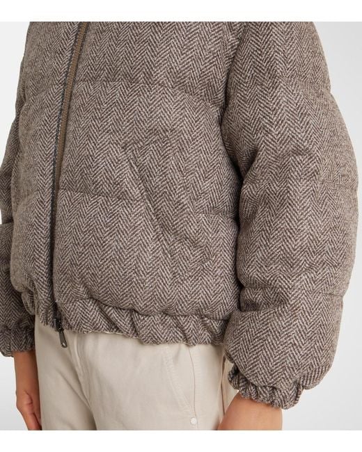 Brunello Cucinelli Brown Wool-Blend Down Jacket