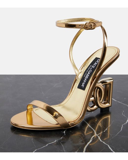 Dolce & Gabbana Metallic Dg Mirrored Leather Sandals