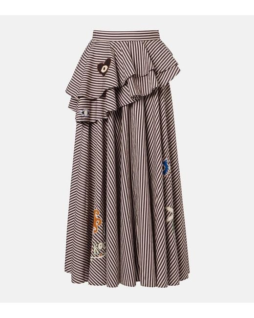 ALÉMAIS Brown Sirocco Embroidered Striped Cotton Maxi Skirt