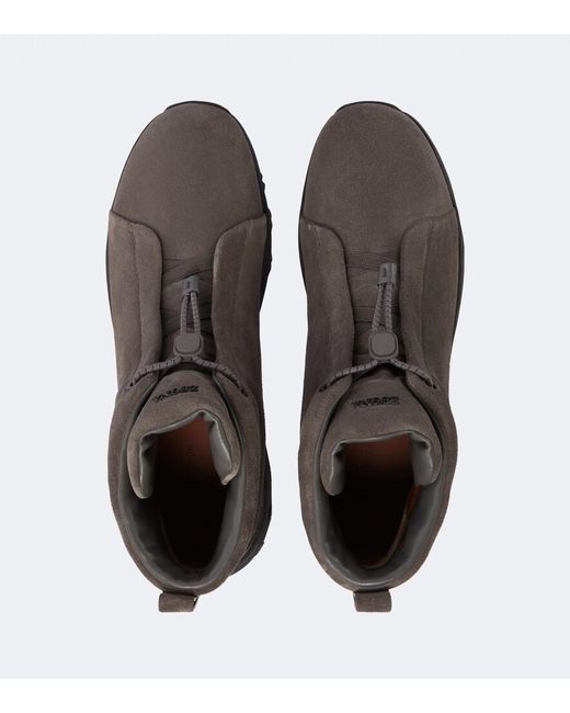 Zegna Brown Triple Stitch Vetta Suede Sneakers for men