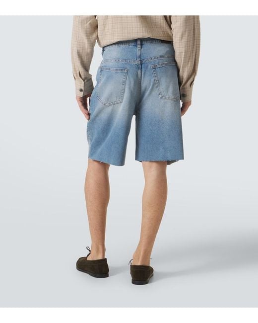 FRAME Blue Distressed Denim Bermuda Shorts for men