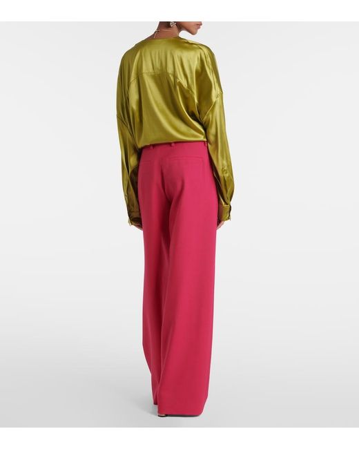 Dries Van Noten Pink Wool And Mohair Twill Straight Pants