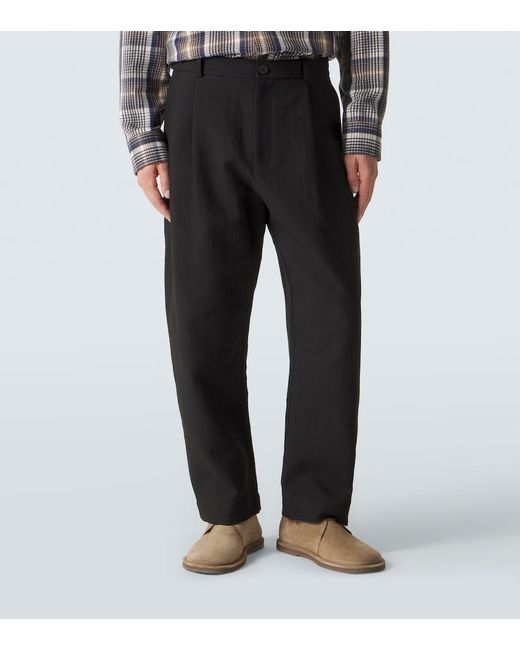 Studio Nicholson Black Tuck Cotton-Blend Tapered Pants for men