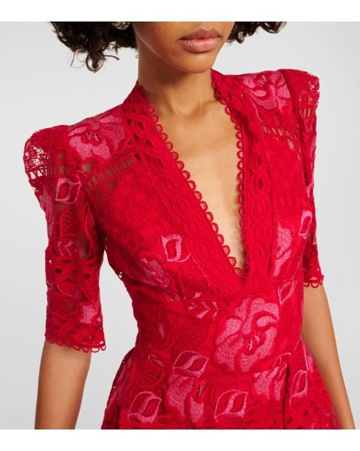 Elie Saab Red Floral Lace Midi Dress