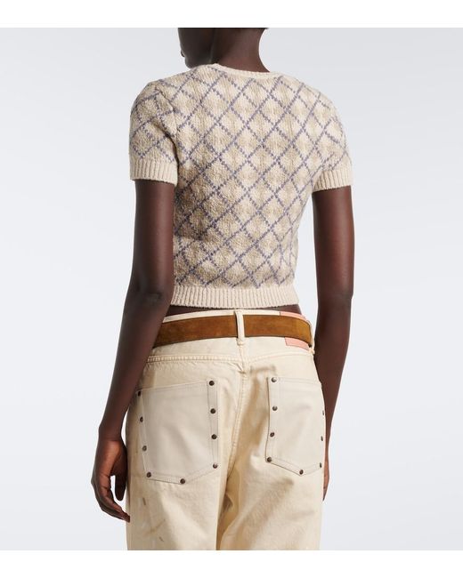 Acne White Argyle Cotton-Blend Boucle Sweater