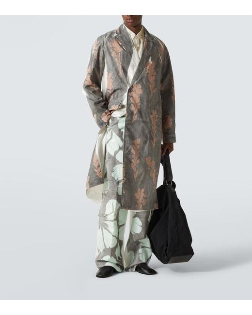Dries Van Noten Green Floral Cotton Wide-Leg Pants for men