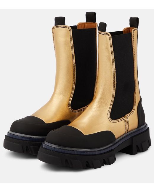 Bottines Chelsea En Cuir Metallise Ganni en coloris Black