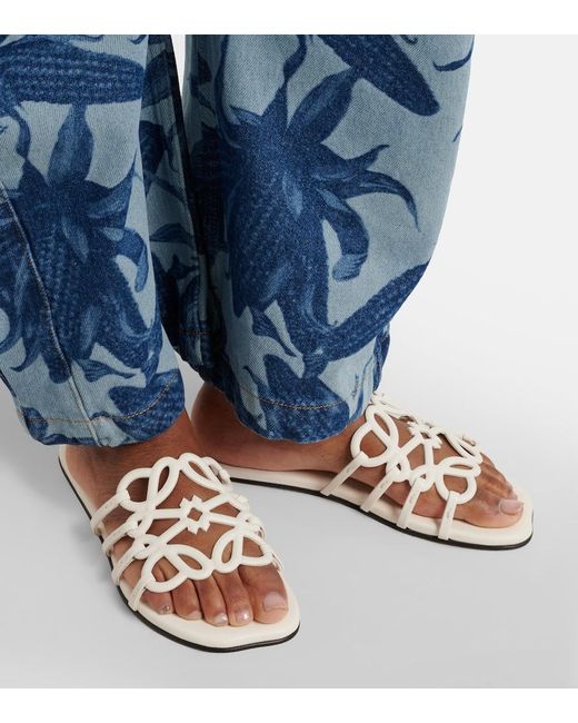Loewe White Petal Anagram Leather Slides