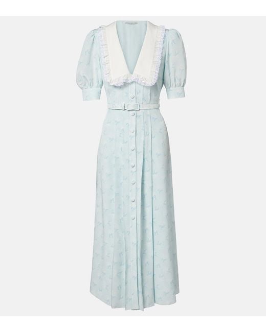 Alessandra Rich Blue Floral Silk Midi Dress