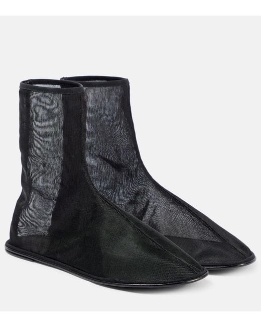The Row Black Leather-trimmed Mesh Ankle Boots