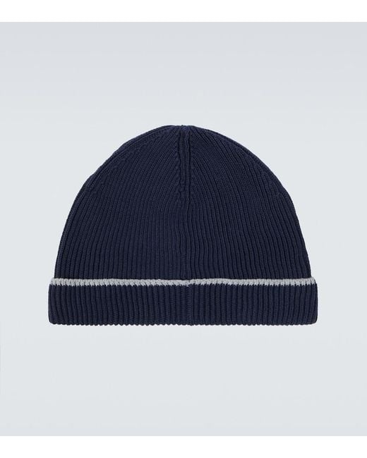 Brunello Cucinelli Blue Ribbed-Knit Cotton Beanie for men