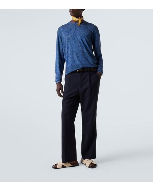 Etro Blue Paisley Silk And Cashmere Sweater for men