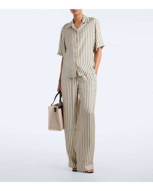 Versace Natural Striped Silk Wide-Leg Pants