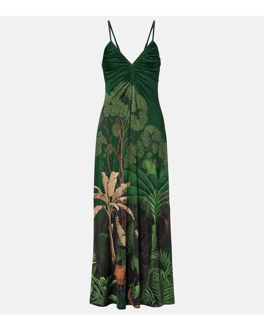 Johanna Ortiz Green Printed Jersey Midi Dress