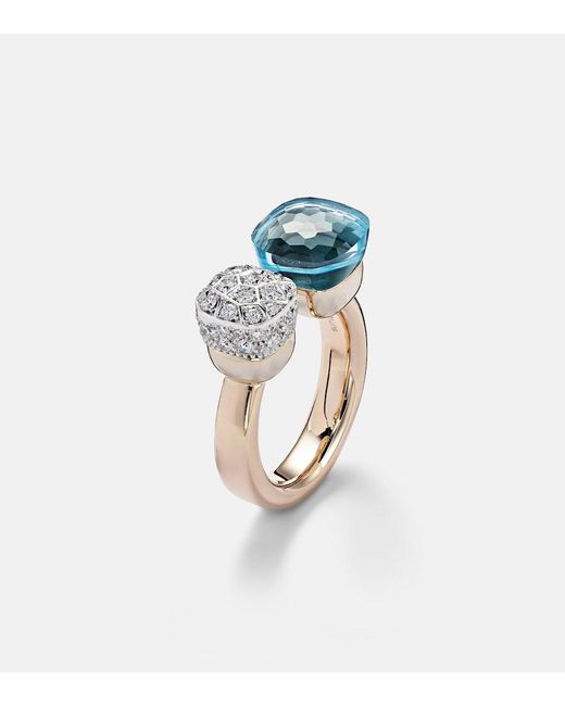 Pomellato White Nudo 18Kt Rose And Ring With Topaz And Diamonds
