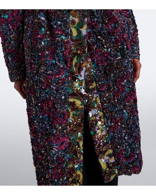 Dries Van Noten Blue Embellished Embroidered Coat
