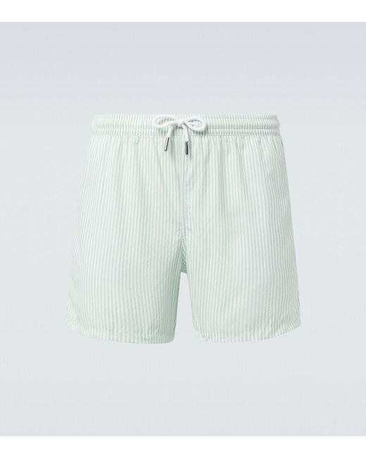 Thom Sweeney Blue Striped Swim Trunks for men