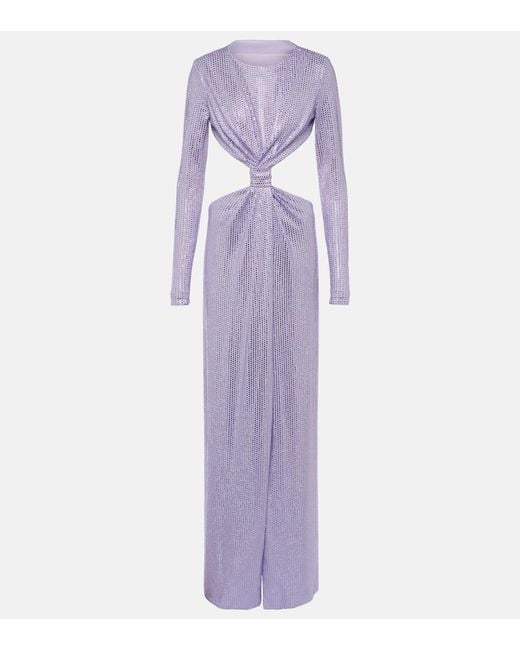 Area Purple Crystal-Embellished Cutout Jersey Gown