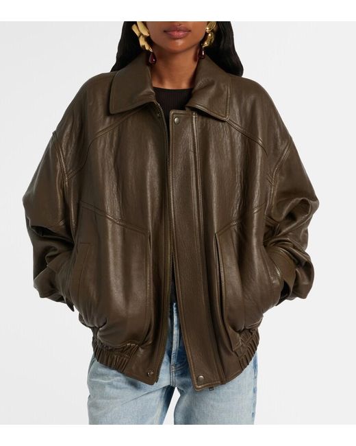 Saint Laurent Brown Leather Bomber Jacket
