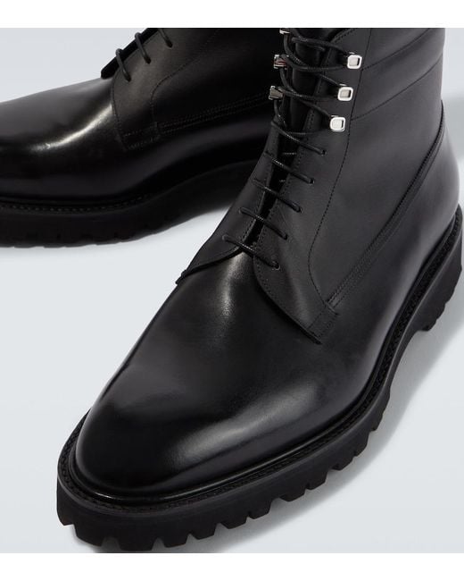 John Lobb Black Alder Leather Lace-Up Boots for men