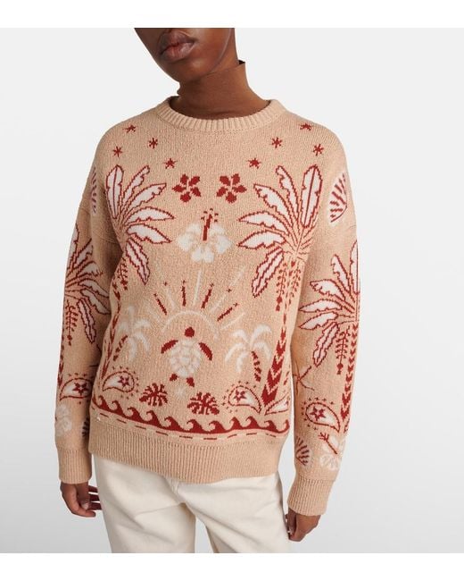 Alanui Pink Echoes Of The Island Wool And Cotton Sweater