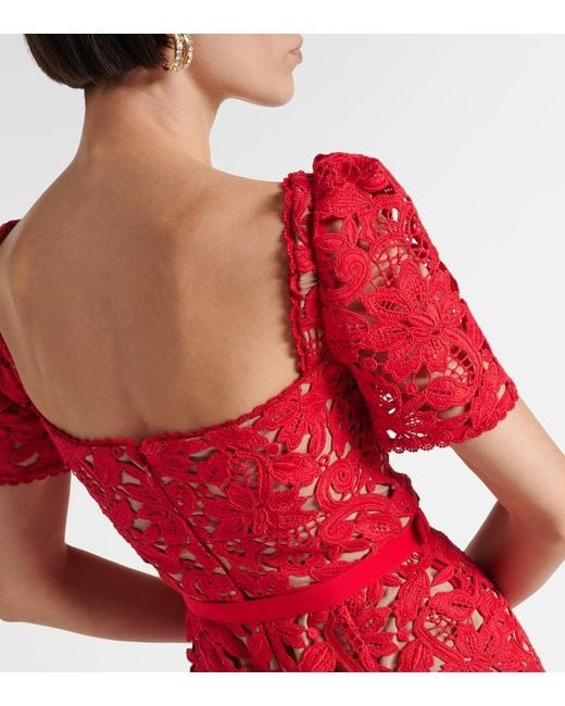 Self-Portrait Red Floral Lace Midi Dress