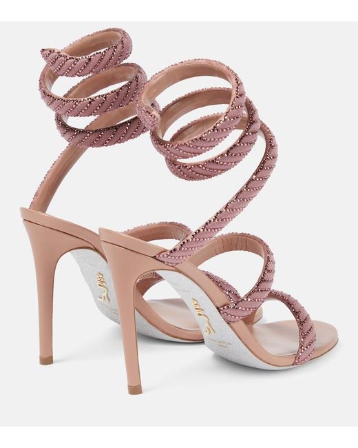 Rene Caovilla Pink Cleo Embellished Satin Sandals