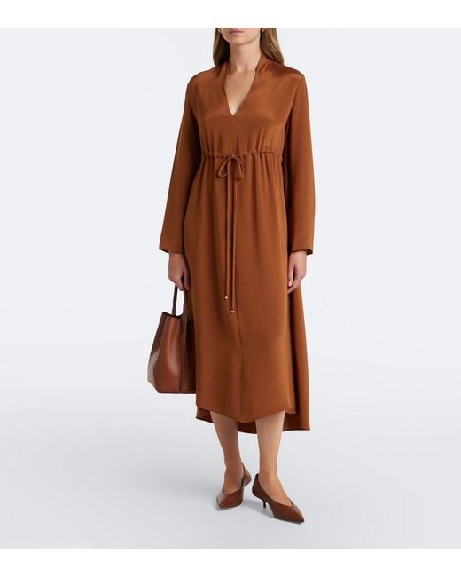 Max Mara Brown Silk Satin Midi Dress