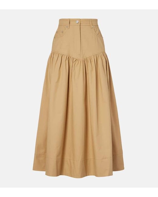 Ganni Natural Gathered Cotton And Linen Maxi Skirt