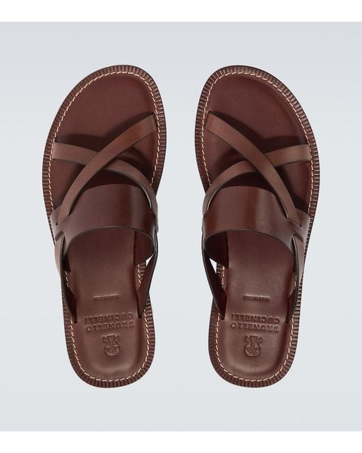 Brunello Cucinelli Brown Leather Sandals for men
